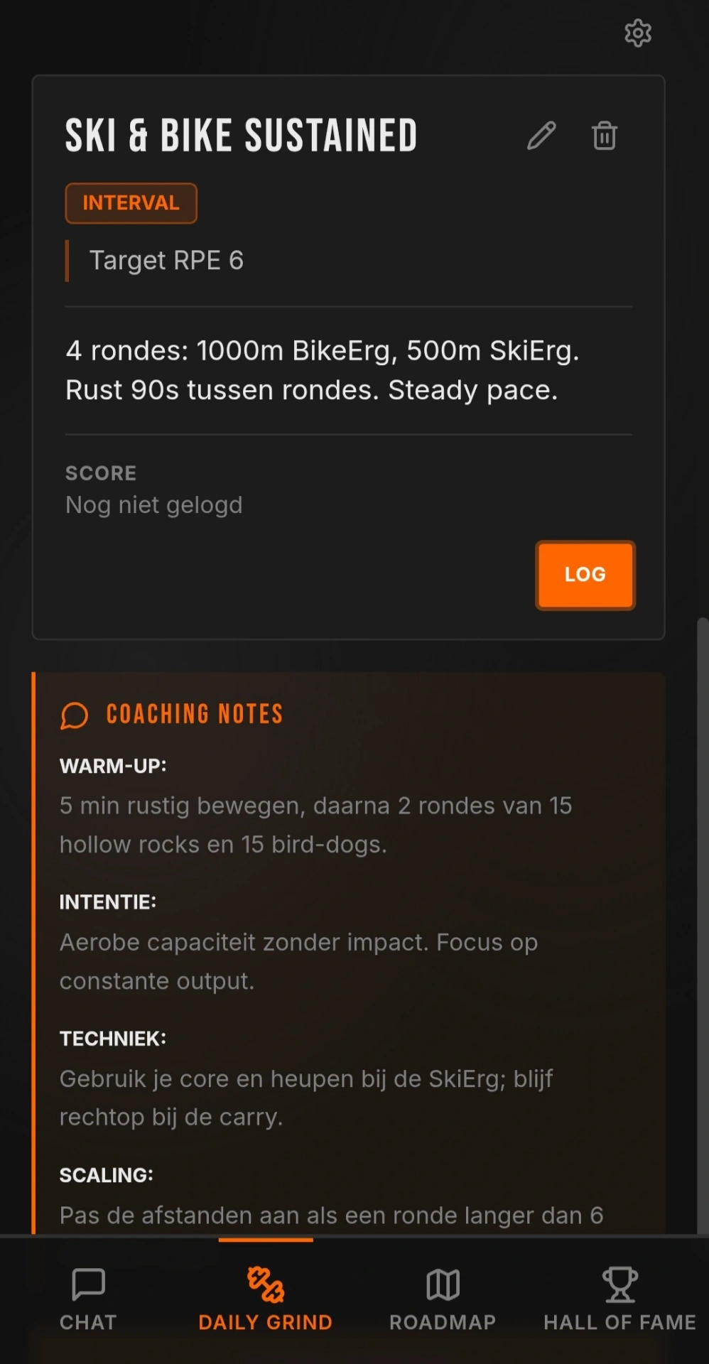 Coach Corrie trainingskalender — workout detail