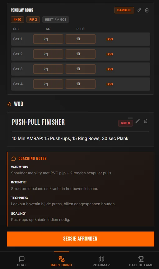 Coach Corrie trainingskalender — workout detail